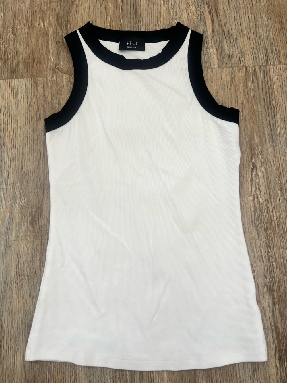Vici White Tank Top with Black Trim